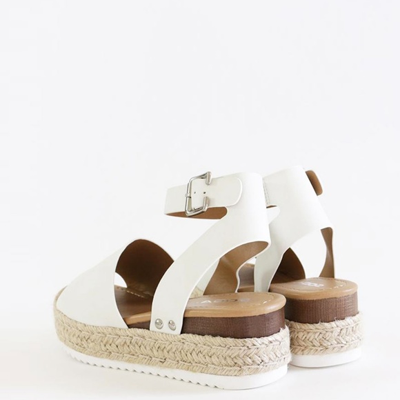 New🔥 White Espadrille Raffia Sandals Open Toe Ankle Strap Wedge Platform Heel - Picture 5 of 5